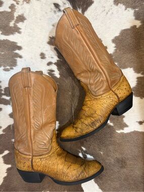 Vintage Black Label Tony Lama Ostrich Western Cowboy Boots 9 1/2 E wide